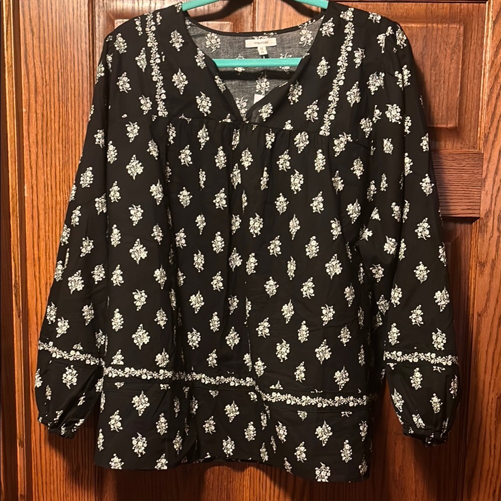 Maurices Black and White Relaxed Embellished Blouse